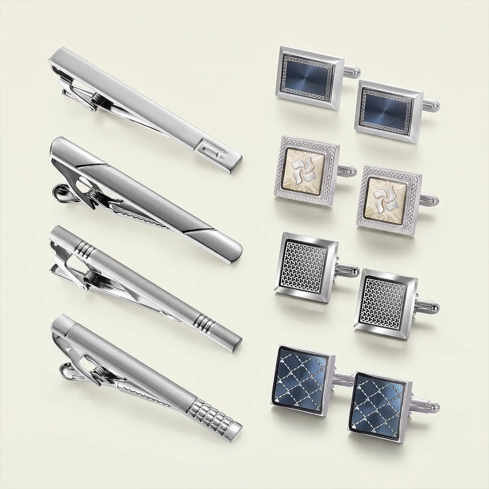 Men's Textured Silver Cufflinks and Tie Clip Set with Gift Box | Sailor Australia