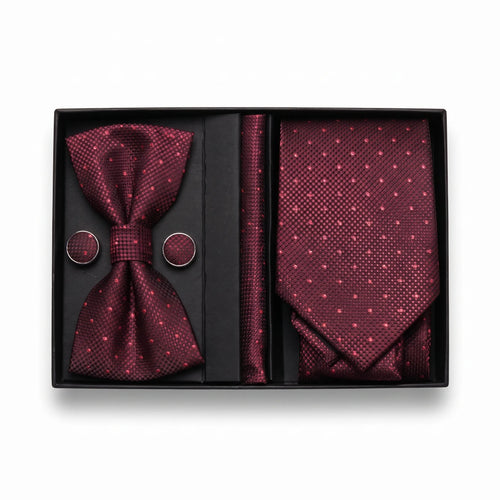 Burgundy Micro-Dot Tie Set | Wedding & Formal Accessory Set
