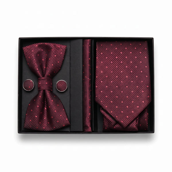 Burgundy Micro-Dot Tie Set | Wedding & Formal Accessory Set