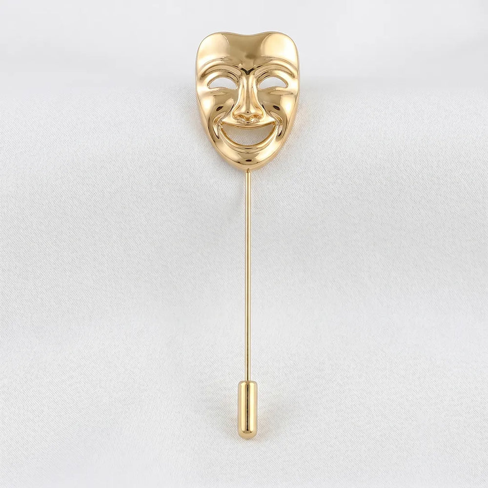 Gold Comedy Mask Lapel Pin | Formal & Wedding Accessory