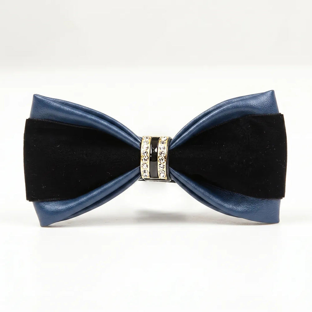 Navy Leather & Black Jeweled Bow Tie | Wedding, Formal & Casual
