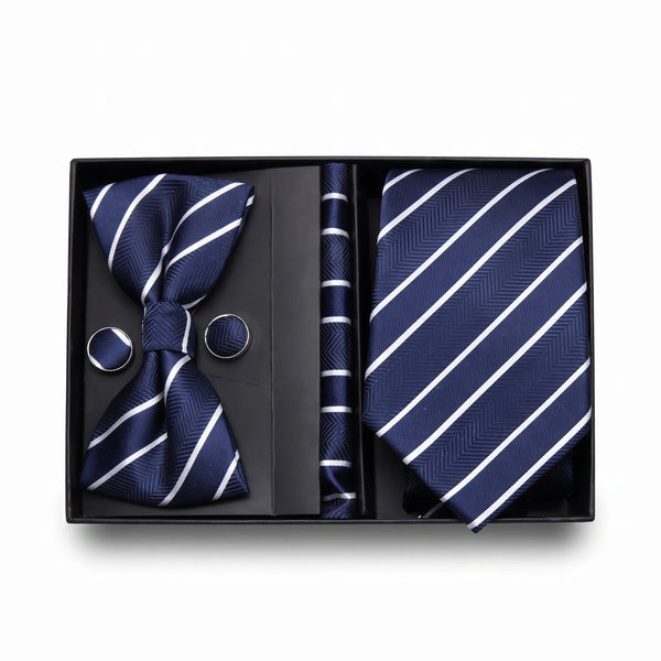 Navy Herringbone Stripe Tie Set | Wedding & Formal Accessory Set