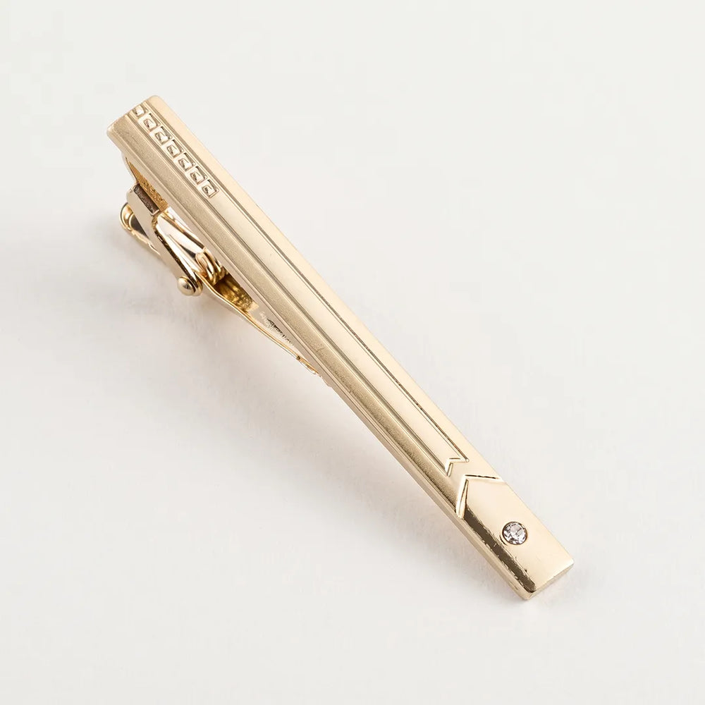 Men's Gold Geometric Chevron Crystal Tie Clip | Sailor Australia