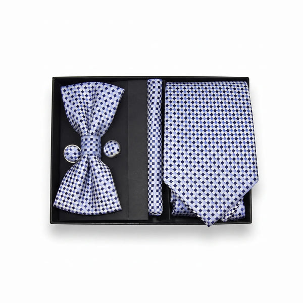 Light Blue & Navy Micro-Check Tie Set | Wedding & Formal Accessory Set