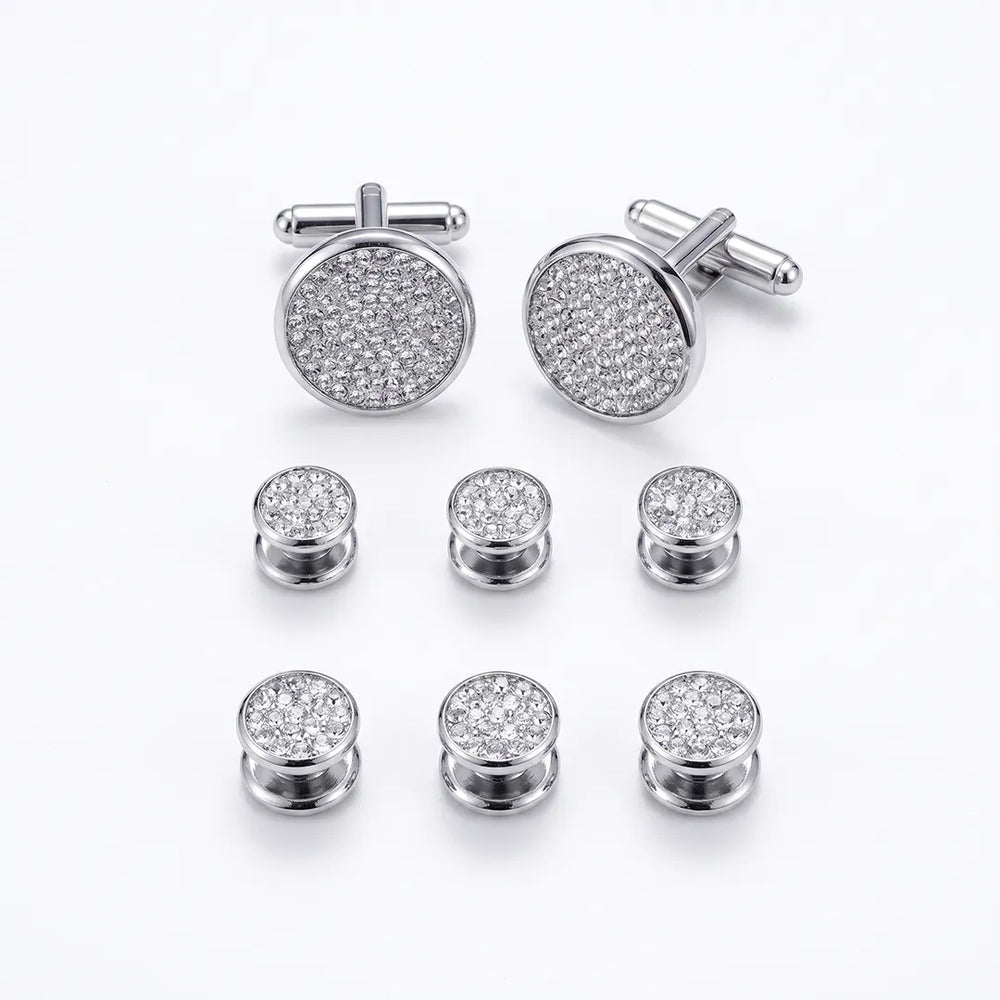 Crystal Pave Shirt Stud & Cufflink Set | Wedding & Formal Accessory