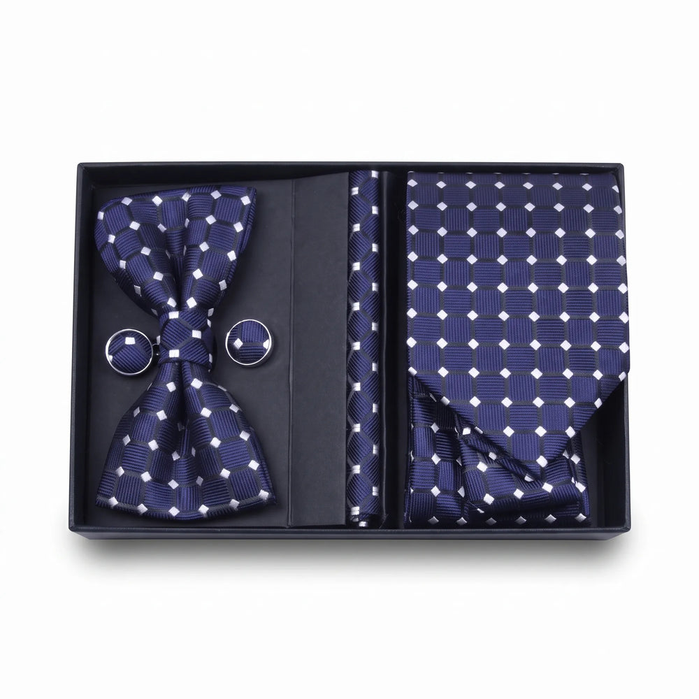Navy Geometric Square Tie Set | Wedding & Formal Accessory Set
