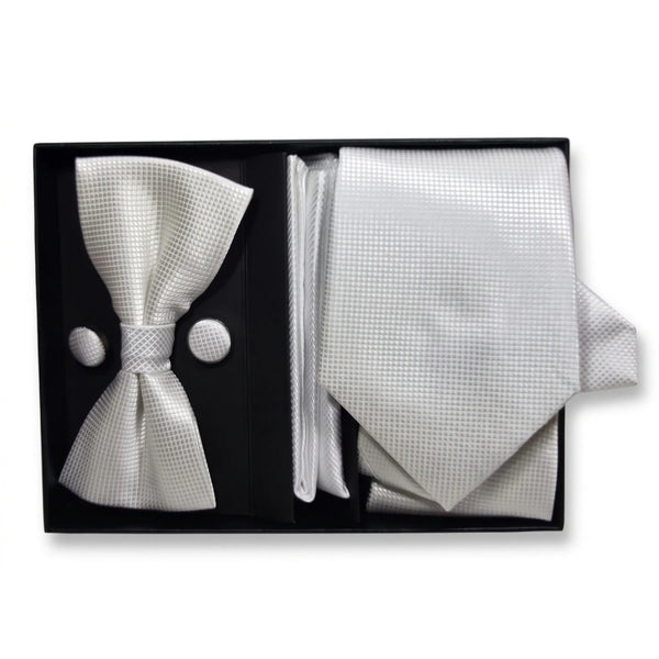 White Textured Tie Set | Wedding & Formal Accessory Set