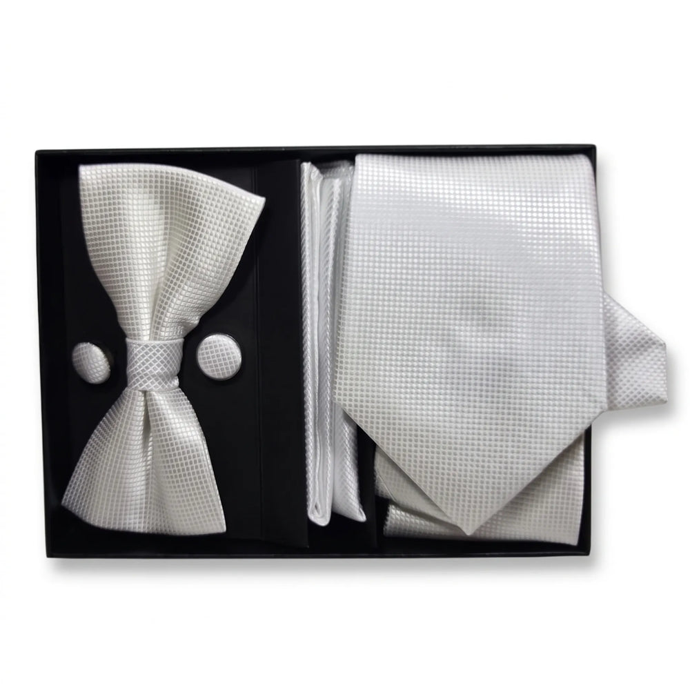 White Textured Tie Set | Wedding & Formal Accessory Set