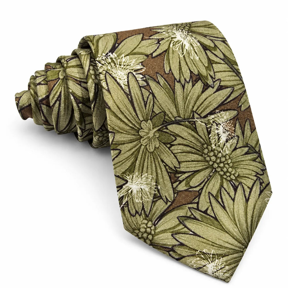 Olive Botanical Floral Silk Necktie | Sailor Australia