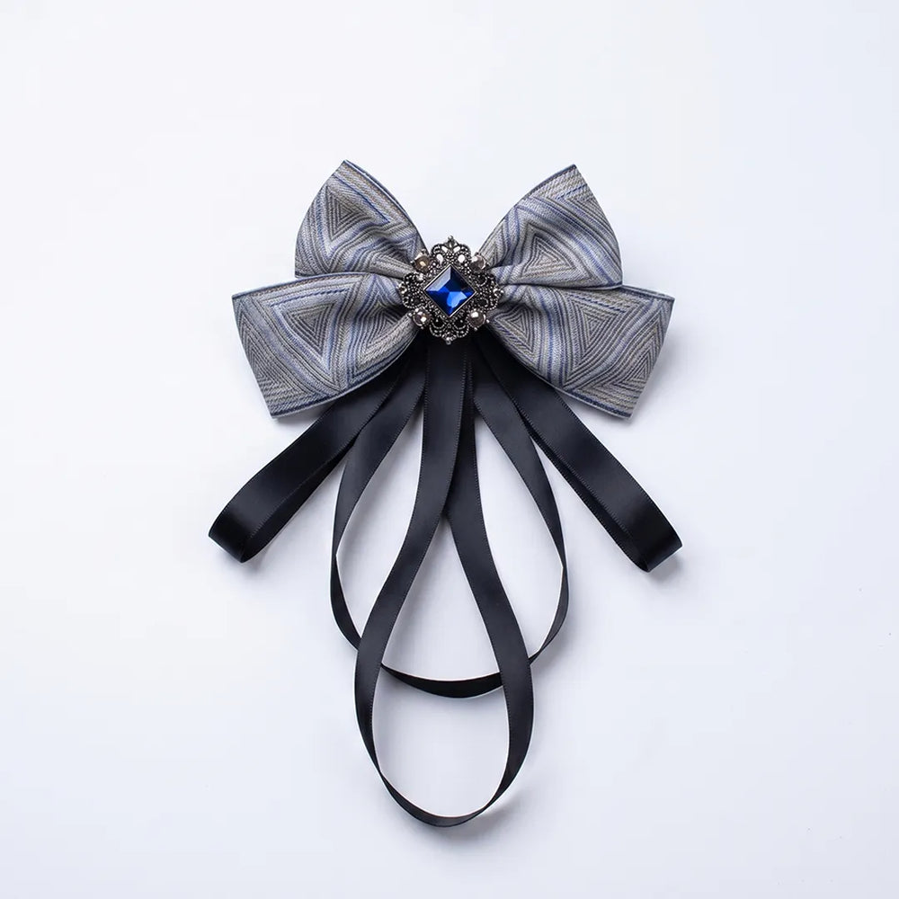 Silver Grey Jeweled Ribbon Bow Tie | Wedding & Formal