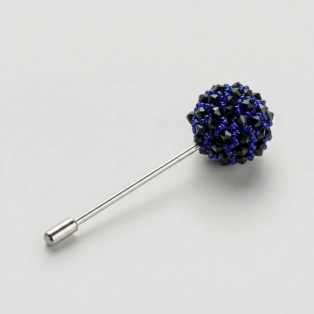 Black & Royal Blue Beaded Lapel Pin | Formal & Wedding Accessory