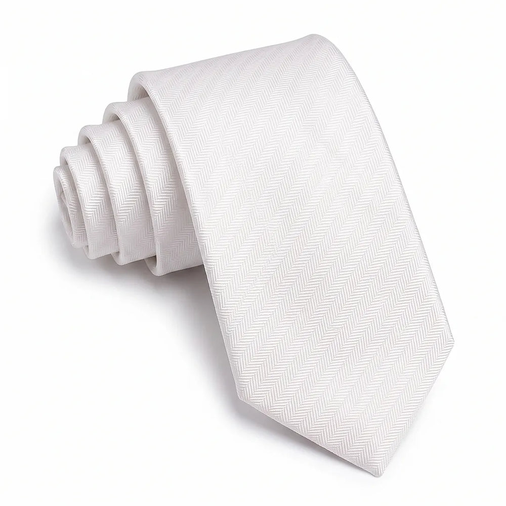 White Herringbone Skinny Tie | Polyester Wedding & Formal Necktie