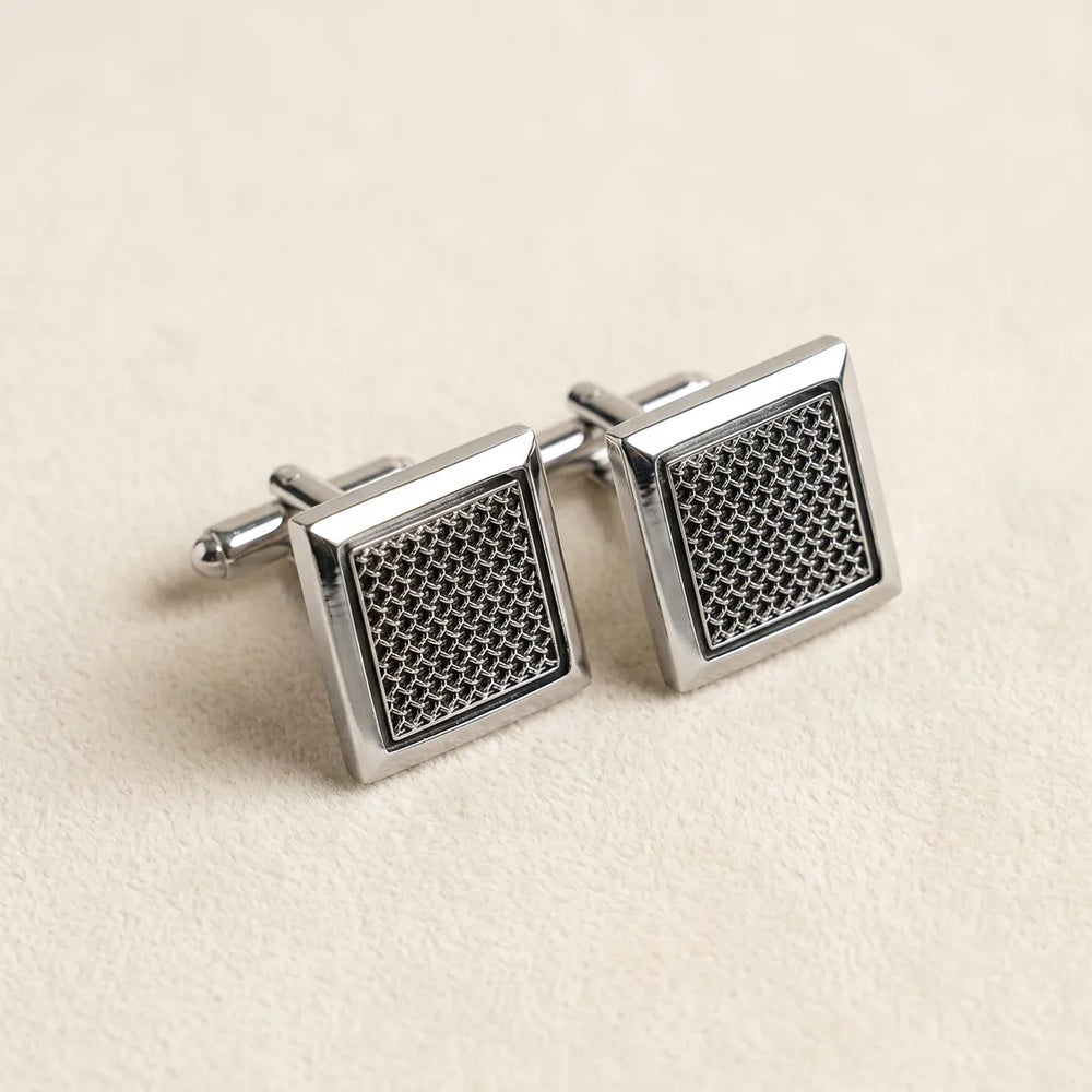 Silver Woven Mesh Textured Square Cufflinks | Sailor Australia