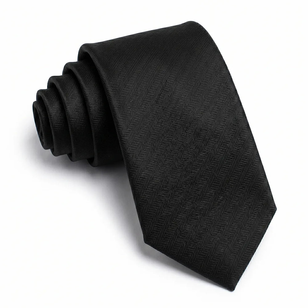 Black Herringbone Skinny Tie | Polyester Wedding & Formal Necktie