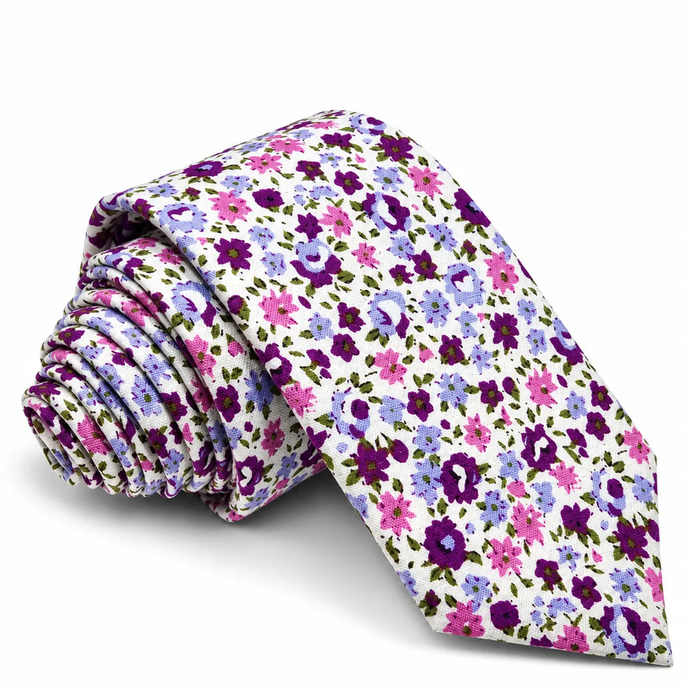 Purple Ditsy Floral Cotton Slim Necktie | Sailor Australia