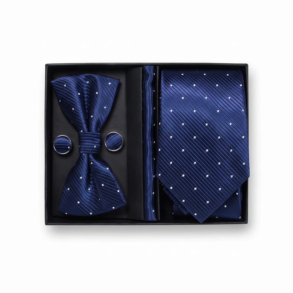 Navy Twill Dot Tie Set | Wedding & Formal Accessory Set