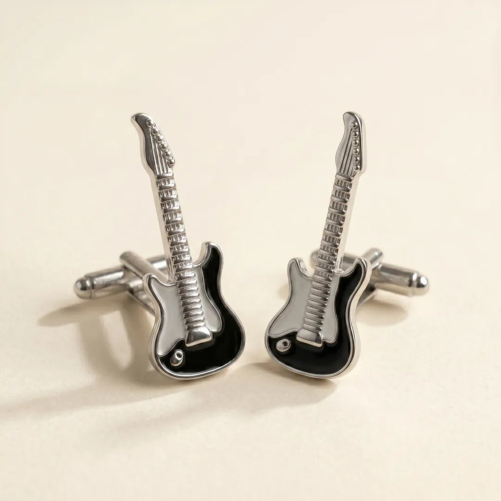 Silver Electric Guitar Black & White Enamel Cufflinks | Sailor Australia