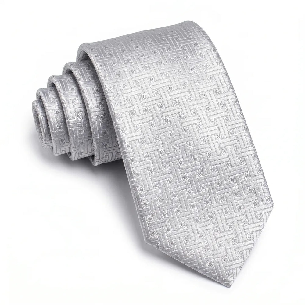 Silver Grey Geometric Skinny Tie | Polyester Wedding & Formal Necktie