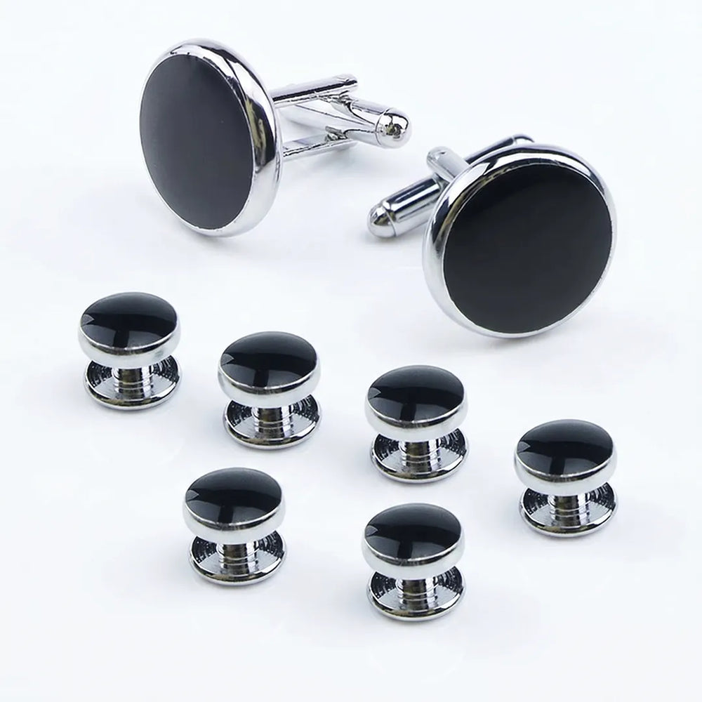 Black Enamel Shirt Stud & Cufflink Set | Wedding & Formal Accessory