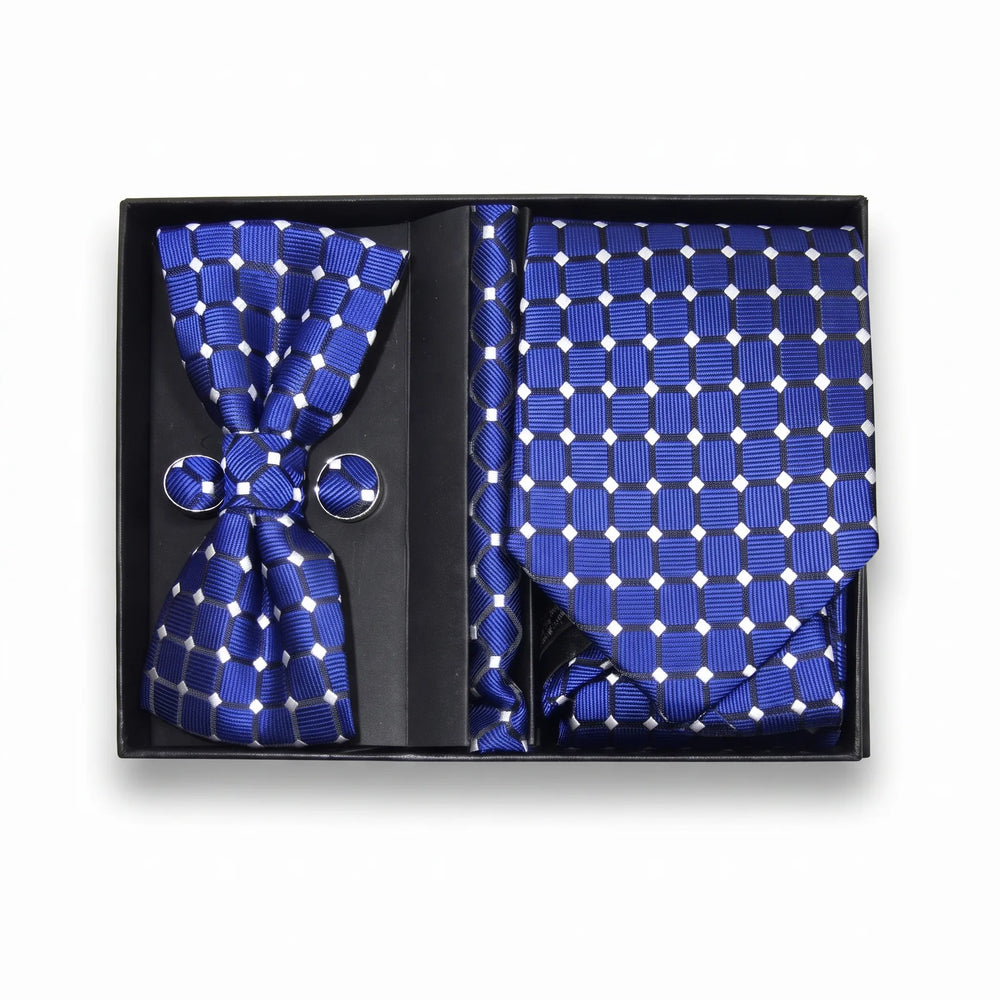 Royal Blue Geometric Tie Set | Wedding & Formal Accessory Set