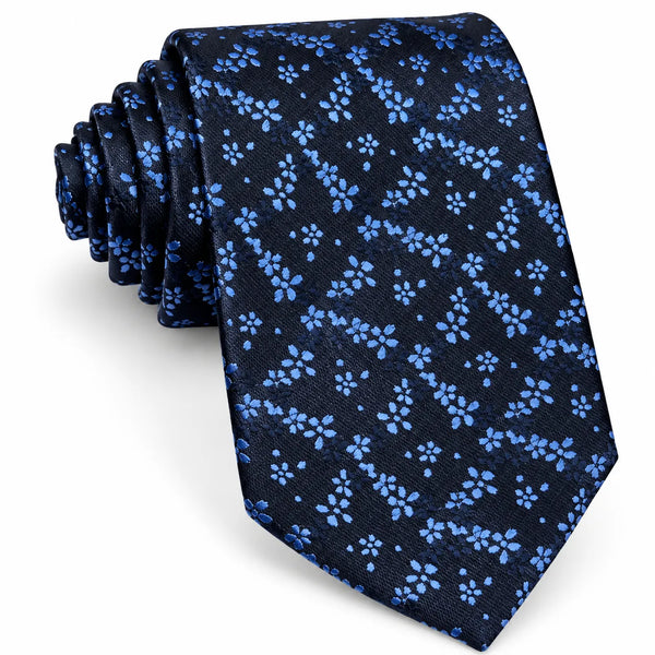 Navy Blue Floral Skinny Tie | Polyester Wedding & Daily Necktie
