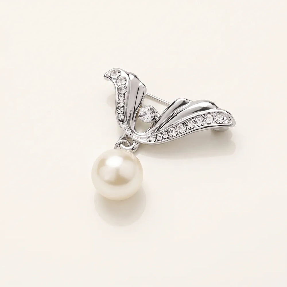 Silver Wing & Pearl Collar Pin | Wedding & Formal Accessory