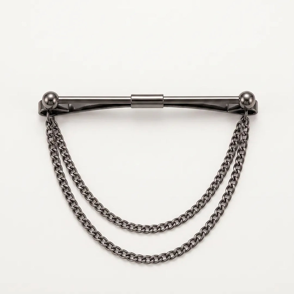 Gunmetal Double Chain Collar Pin | Formal & Wedding Accessory