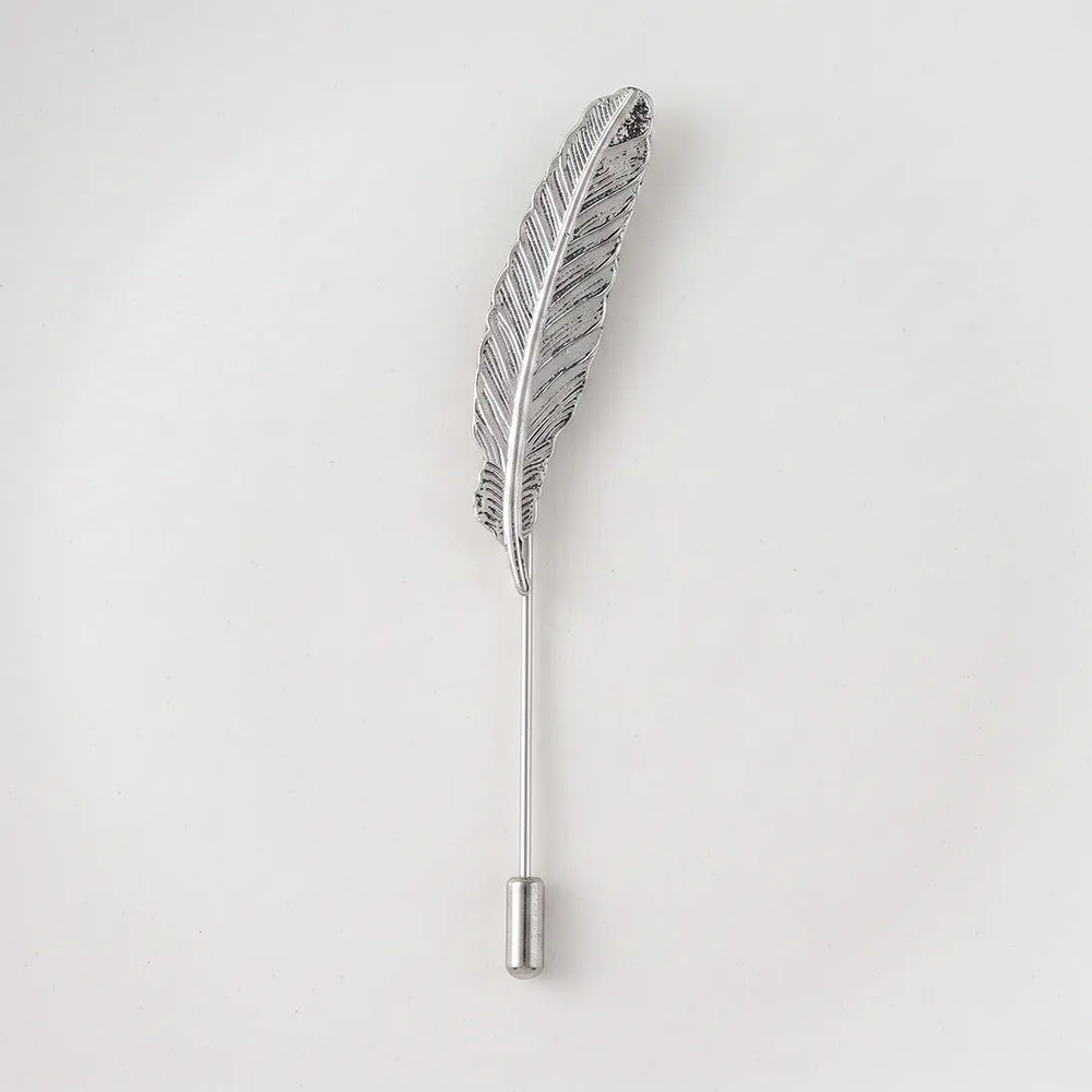 Silver Feather Lapel Pin | Formal & Wedding Accessory