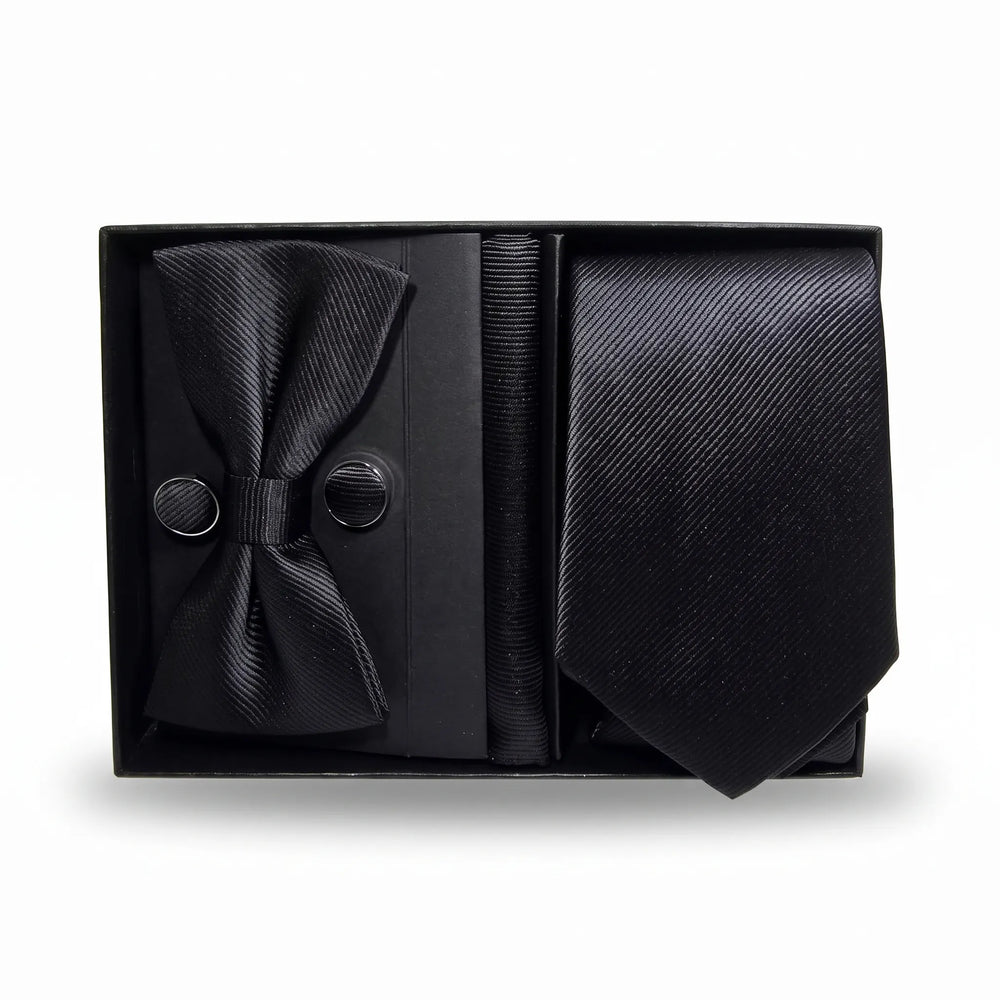 Black Twill Tie Set | Wedding & Formal Accessory Set