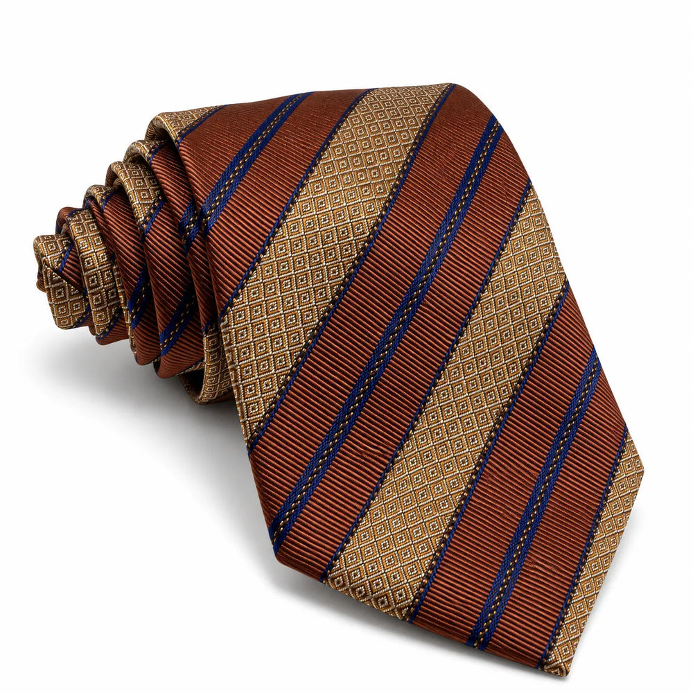 Copper & Gold Geometric Stripe Necktie | Polyester Formal Tie