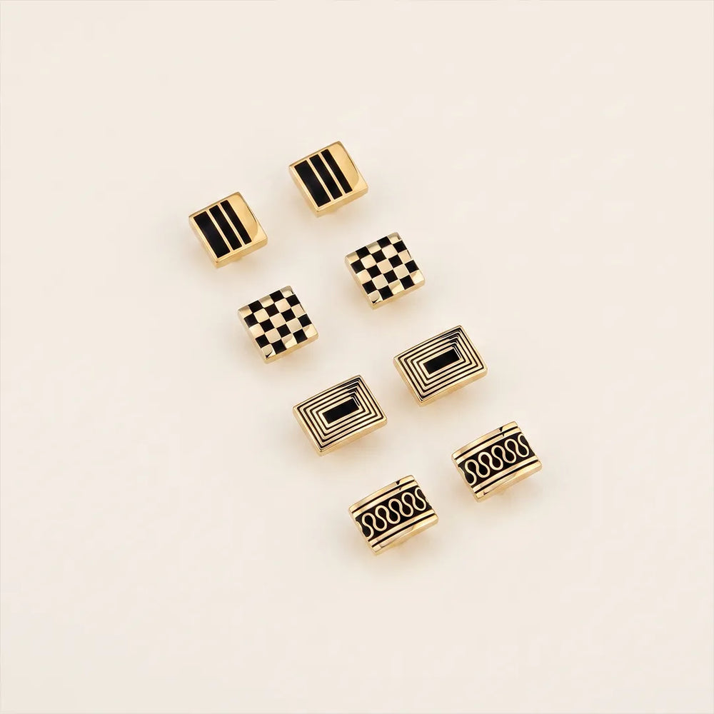 Gold & Black Enamel Geometric Cufflinks 4-Pair Set | Sailor Australia