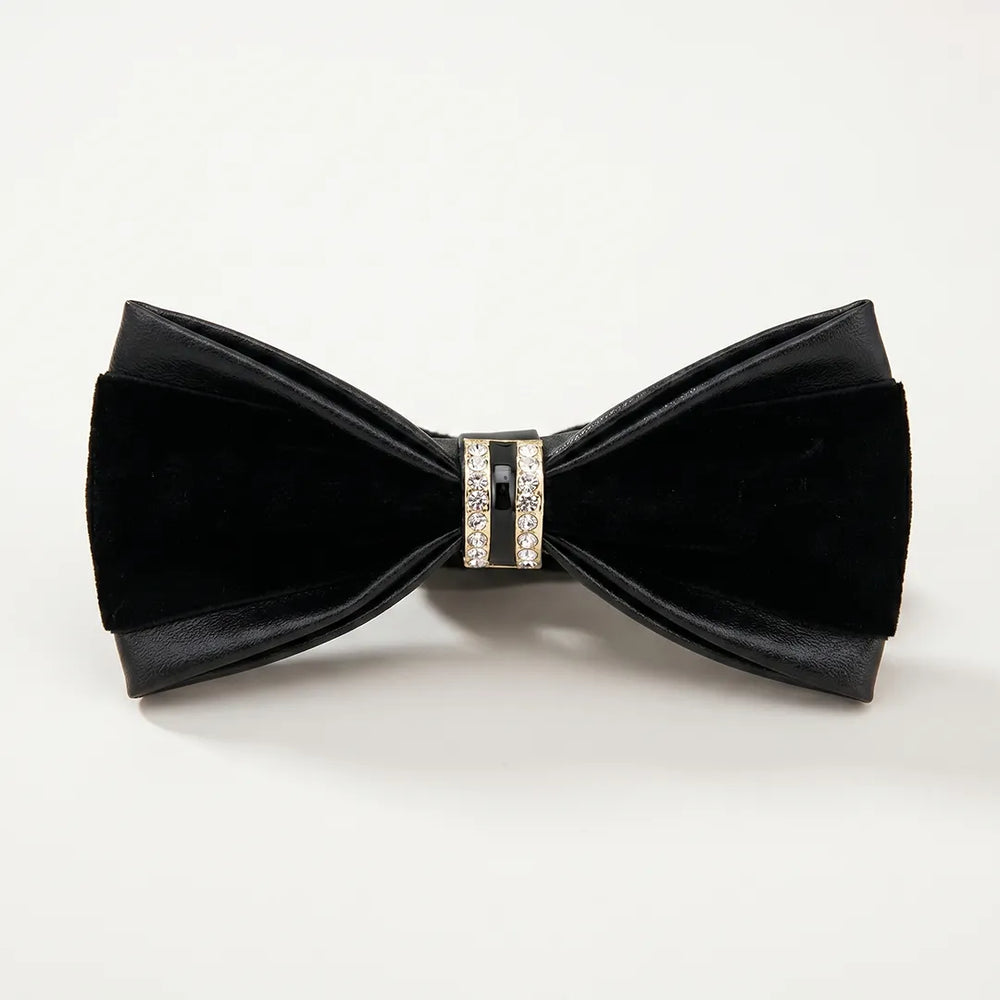 Black Leather Jeweled Bow Tie | Wedding, Formal & Casual