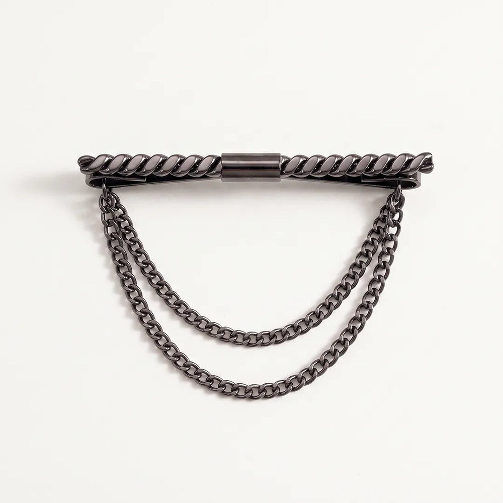 Gunmetal Twisted Chain Collar Pin | Formal & Wedding Accessory