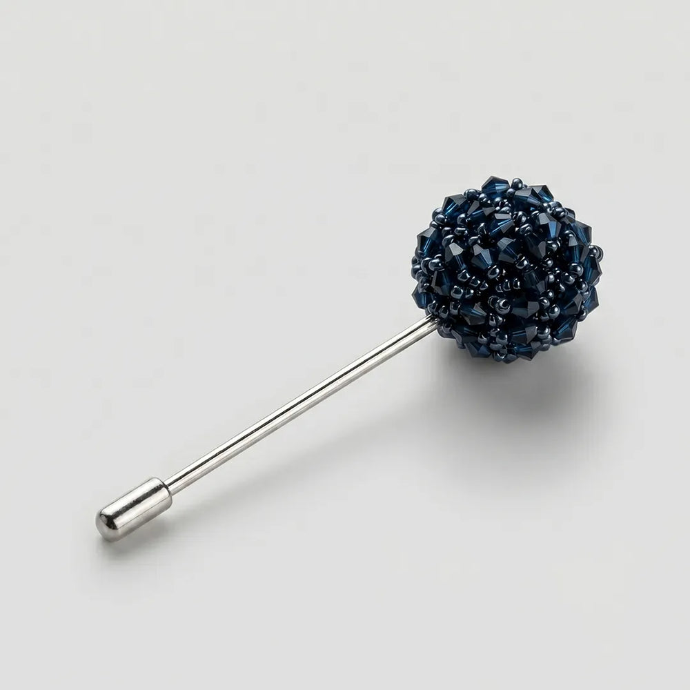 Navy Blue Beaded Lapel Pin | Formal & Wedding Accessory