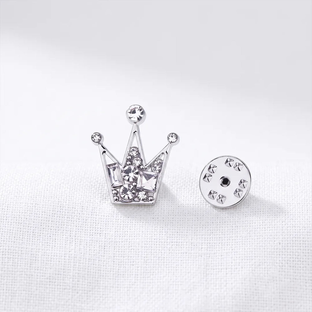 Silver Crown Crystal Lapel Pin | Formal & Wedding Accessory