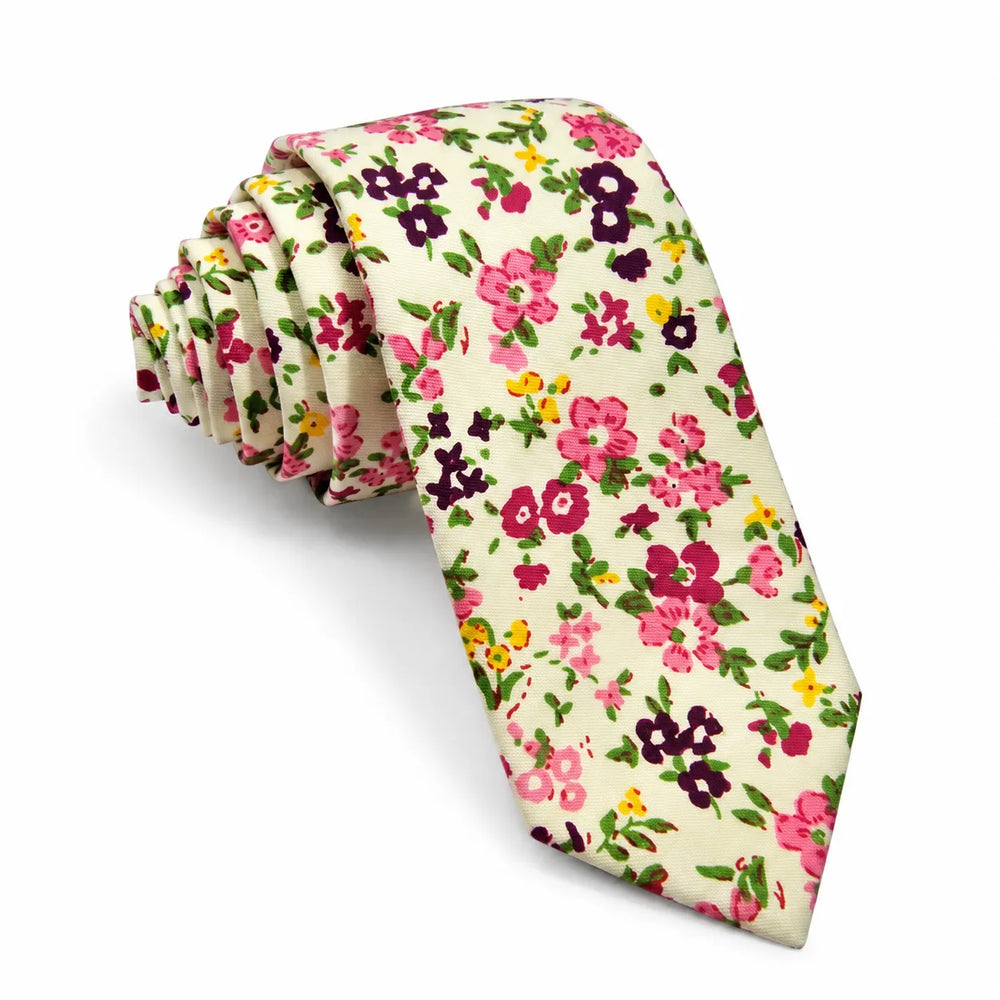 Berry Pink & Plum Ditsy Floral Cotton Slim Necktie | Sailor Australia