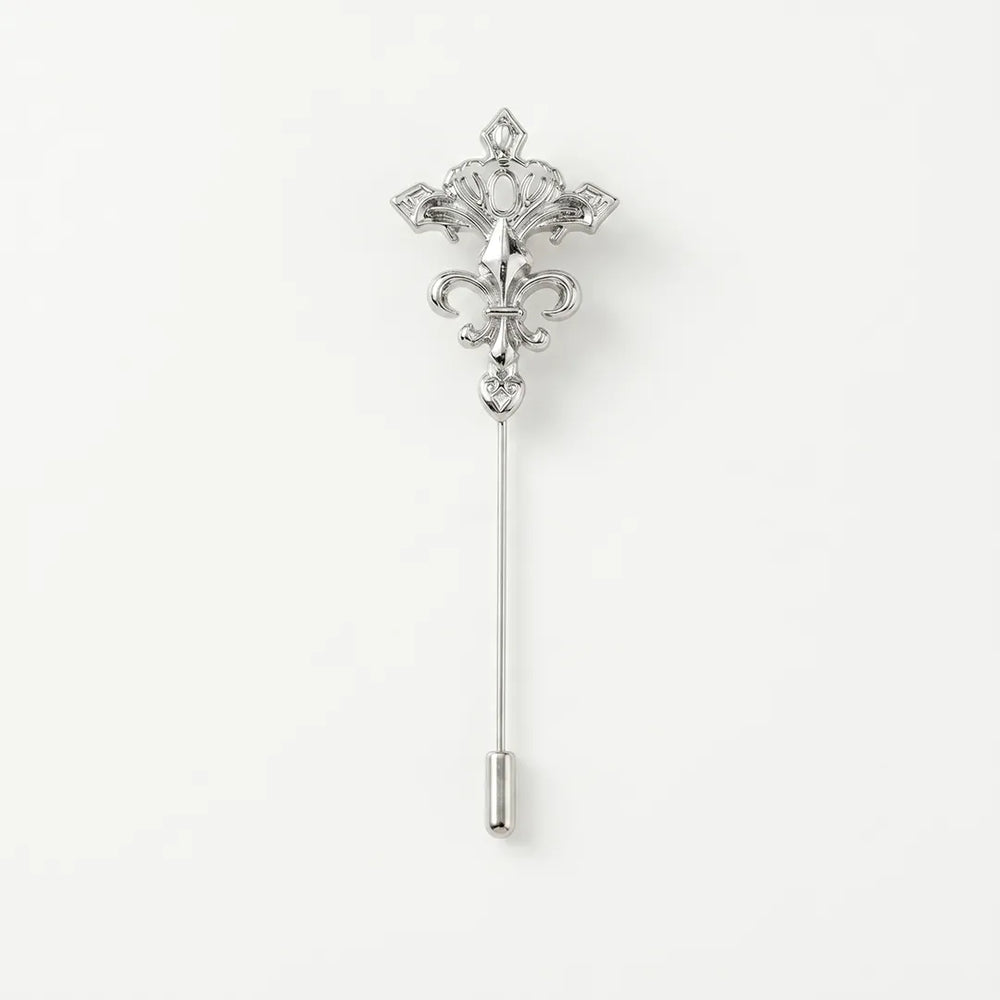 Silver Fleur-de-Lis Cross Lapel Pin | Formal & Wedding Accessory