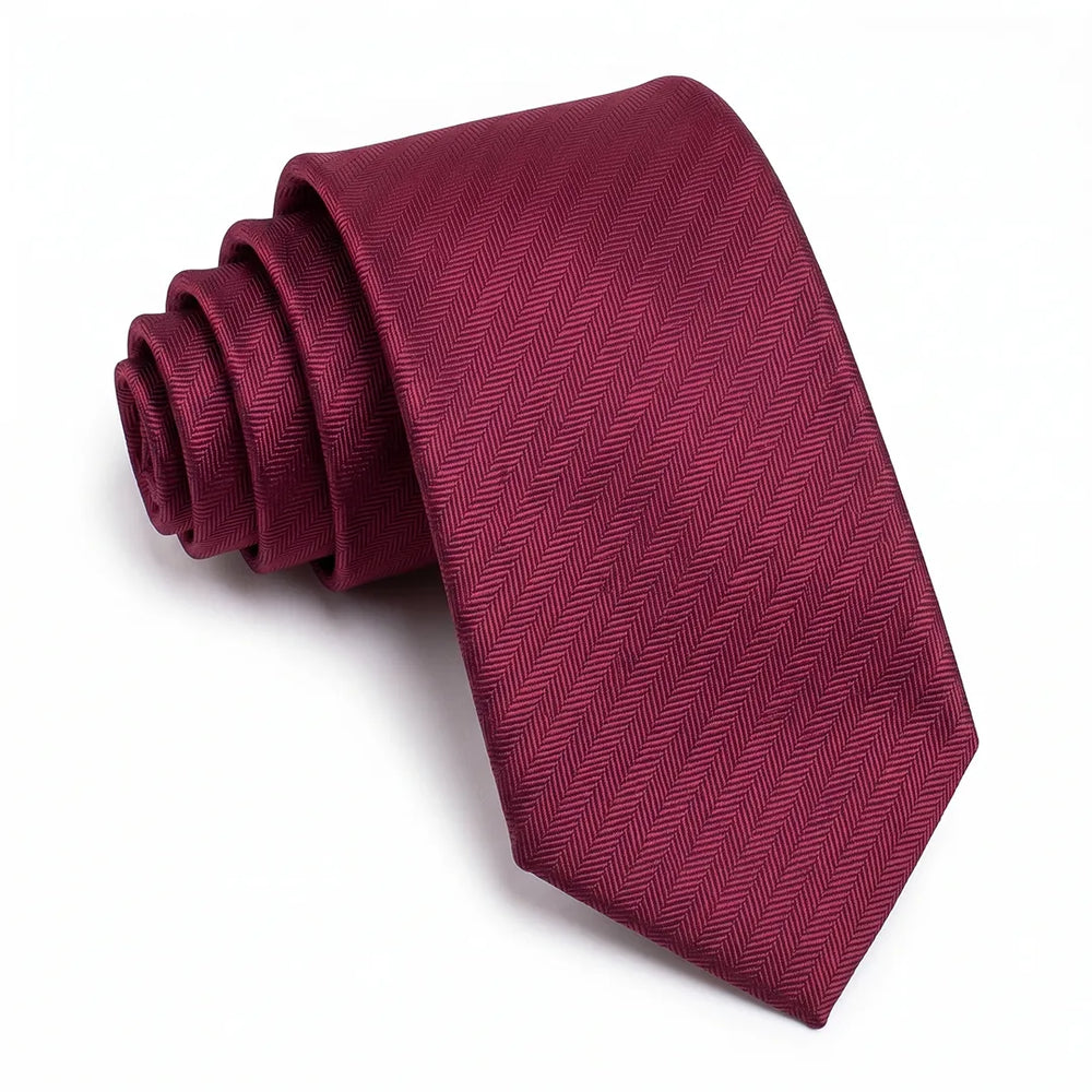 Burgundy Herringbone Skinny Tie | Polyester Wedding & Formal Necktie