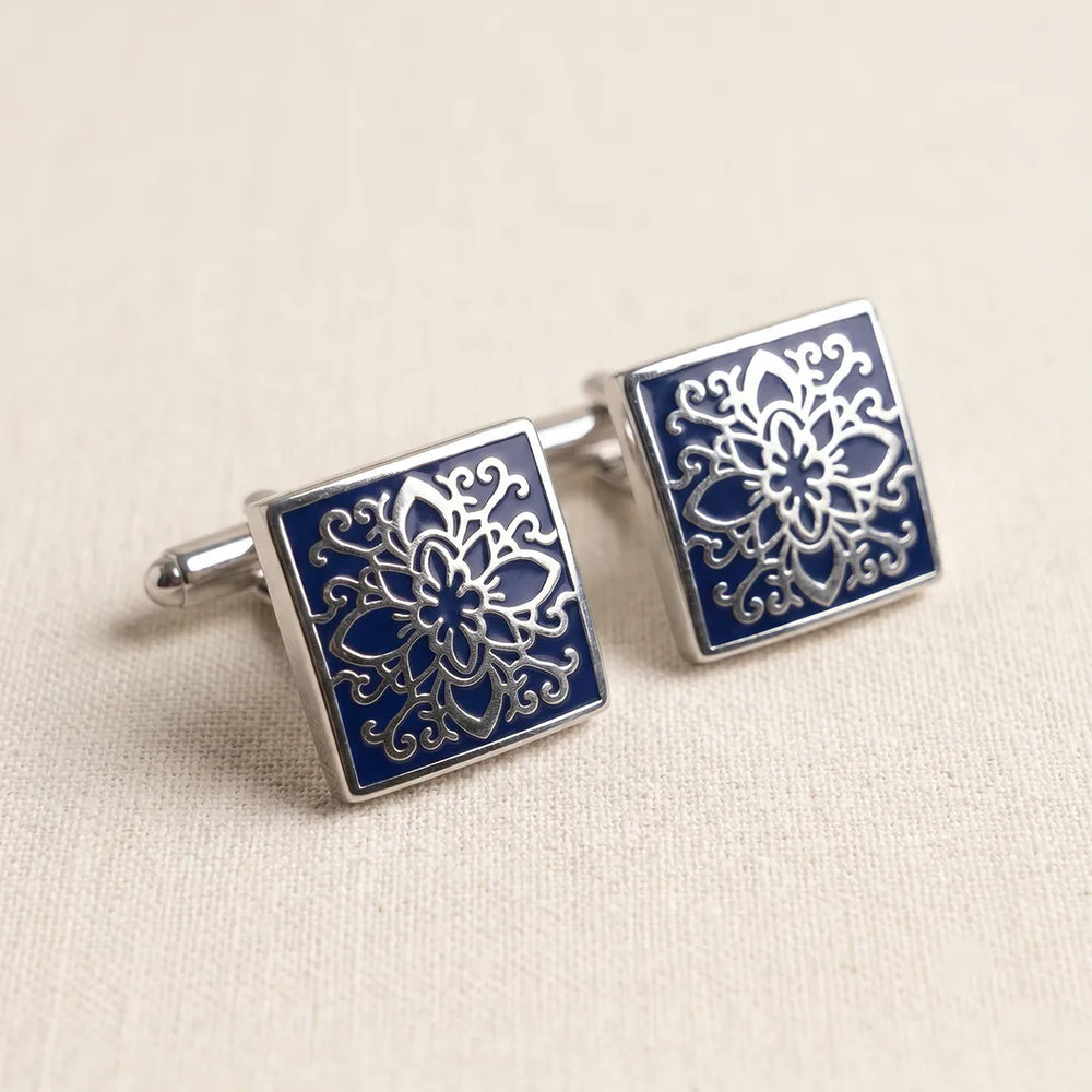 Silver & Royal Blue Filigree Mandala Square Cufflinks | Sailor Australia