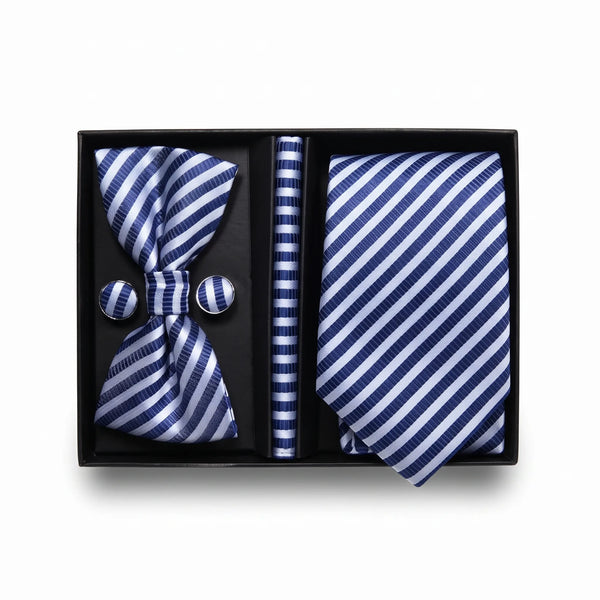 Blue Striped Tie Set | Wedding & Formal Accessory Set