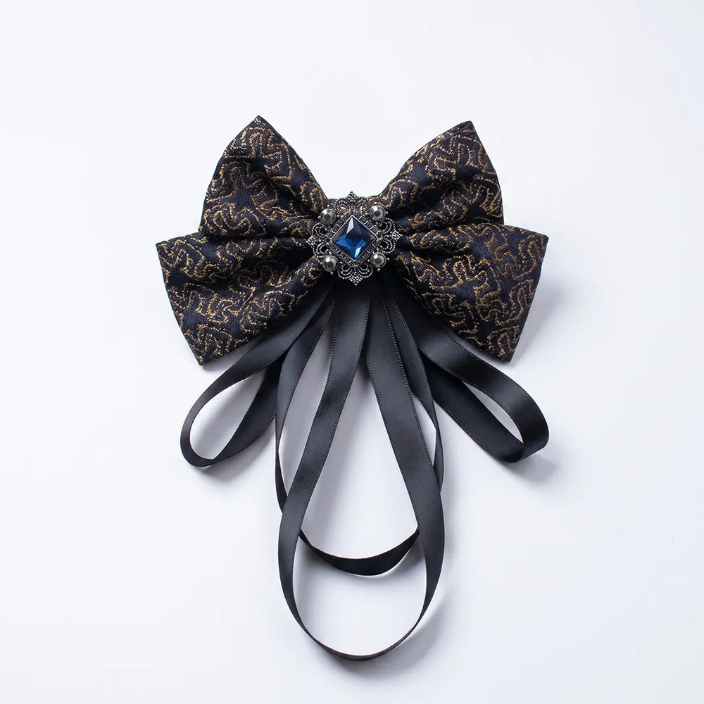 Black & Gold Jeweled Ribbon Bow Tie | Wedding & Formal