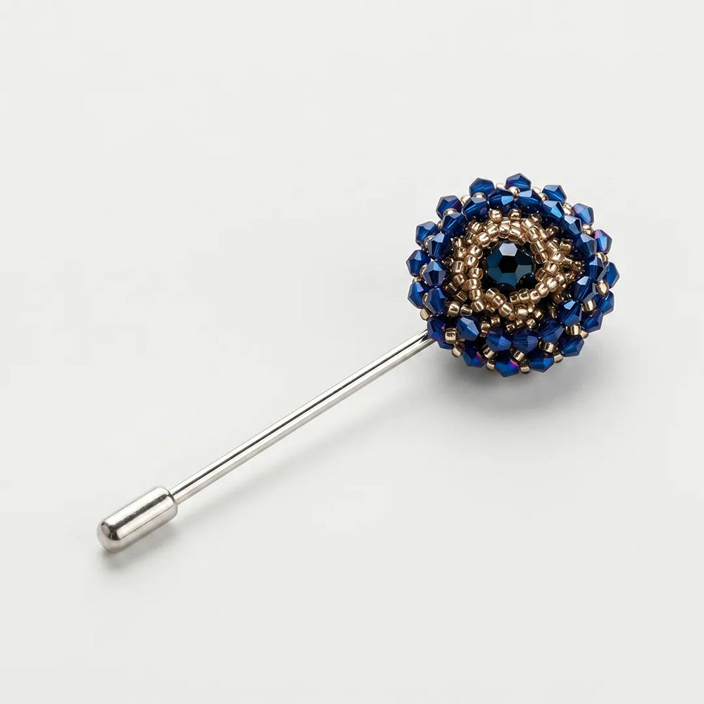 Navy & Gold Beaded Lapel Pin | Formal & Wedding Accessory