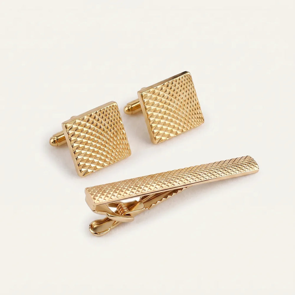 Men's Gold Textured Cufflinks and Tie Clip Set with Gift Box | Sailor Australia