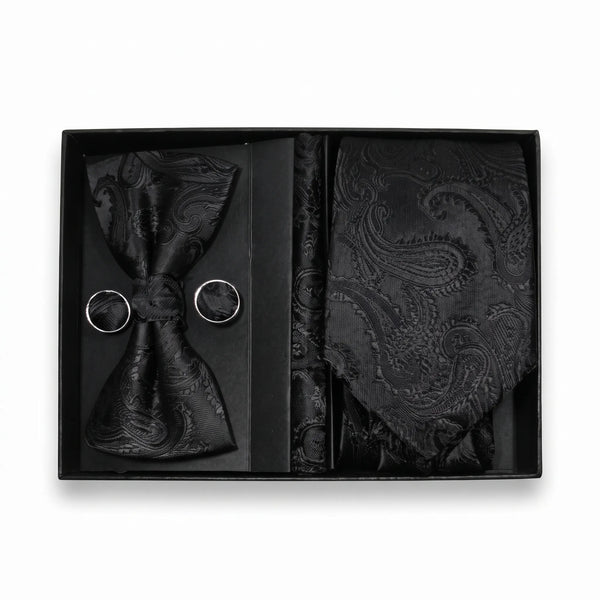 Black Paisley Jacquard Tie Set | Wedding & Formal Accessory Set