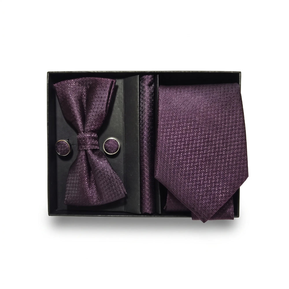 Deep Burgundy Textured Tie Set | Wedding & Formal Accessory Set