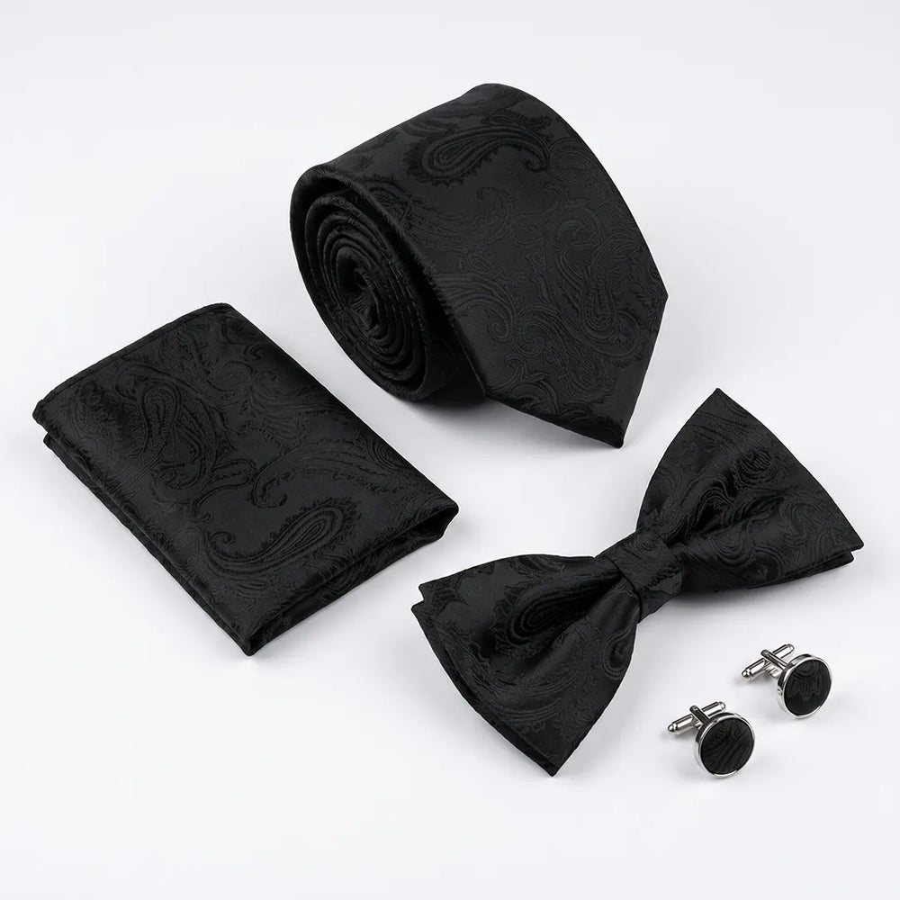 Black Paisley Jacquard Tie Set | Wedding & Formal Accessory Set