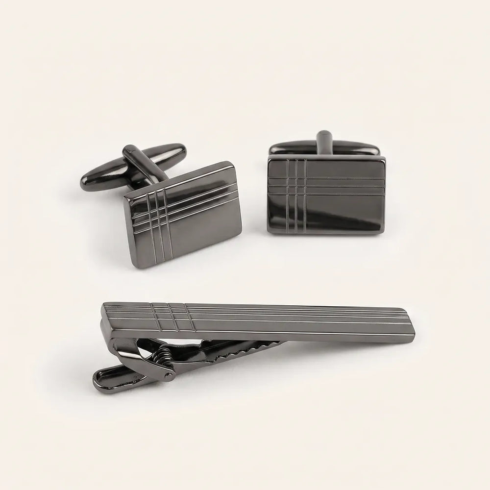 Men's Gunmetal Grid Cufflinks and Tie Clip Set with Gift Box | Sailor Australia