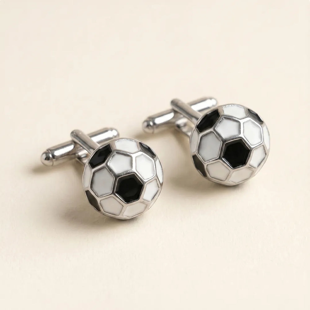 Silver Soccer Ball Black & White Enamel Cufflinks | Sailor Australia