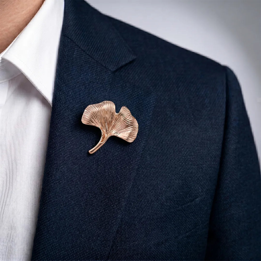 Rose Gold Ginkgo Leaf Lapel Pin | Formal & Wedding Accessory