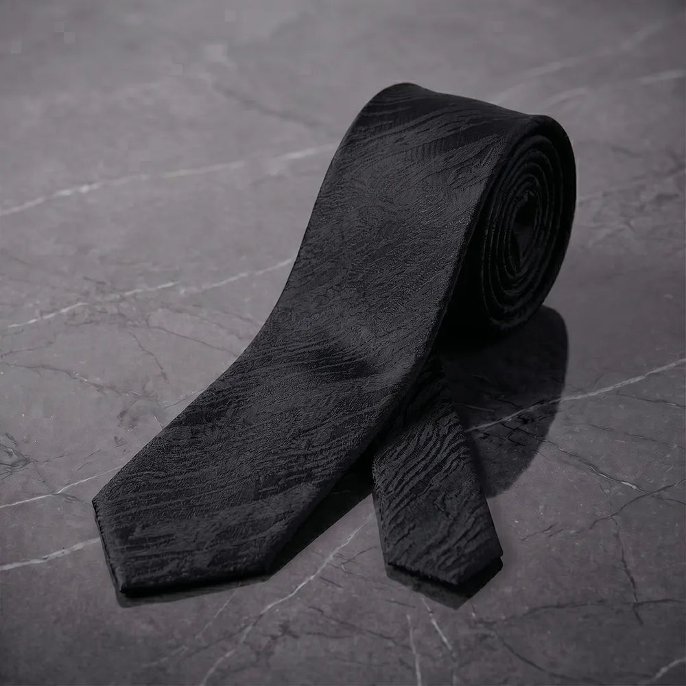 Black Tone-on-Tone Skinny Tie | Polyester Wedding & Formal Necktie